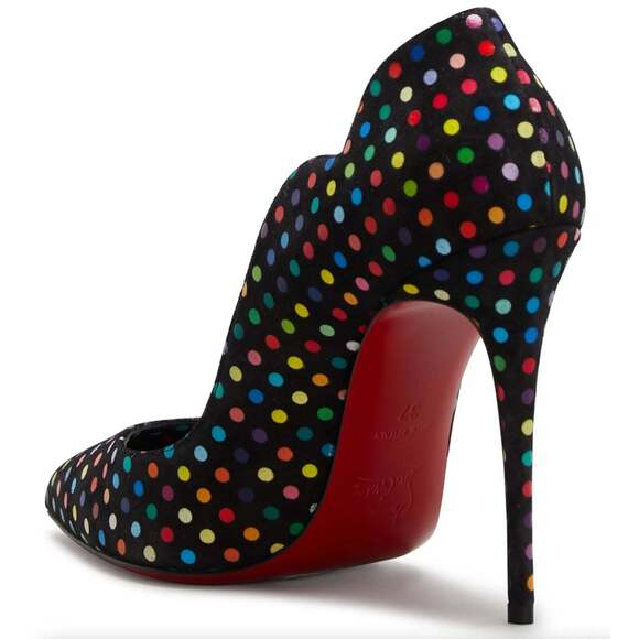 Christian Louboutin Hot Chick 100 Black Suede Multicolor Polka Dot Heel Pump 38 - Picture 8 of 12